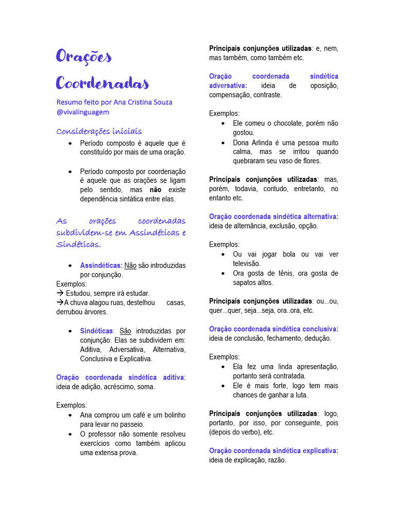 Oração Coordenada: Tipos e Exemplos | PDF