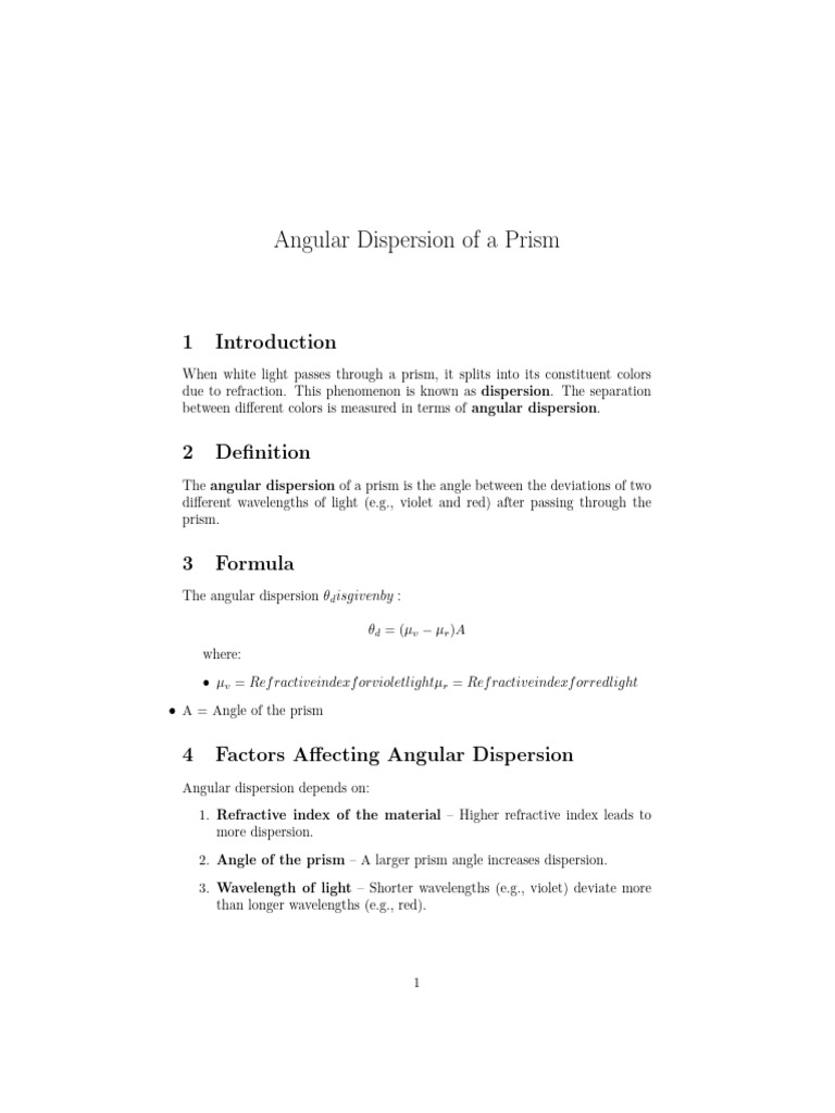 Dispersion of A Prism | PDF