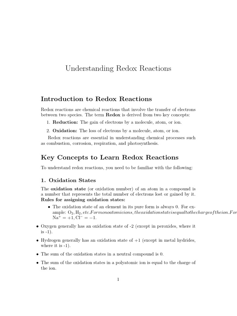 Redox Reaction | PDF | Redox | Chemical Reactions