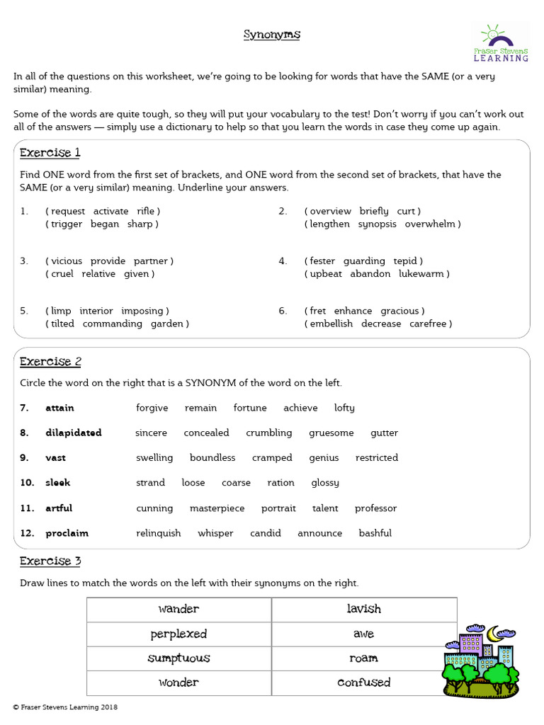 Synonyms and Antonyms Worksheet | PDF | Lexicology | Linguistics
