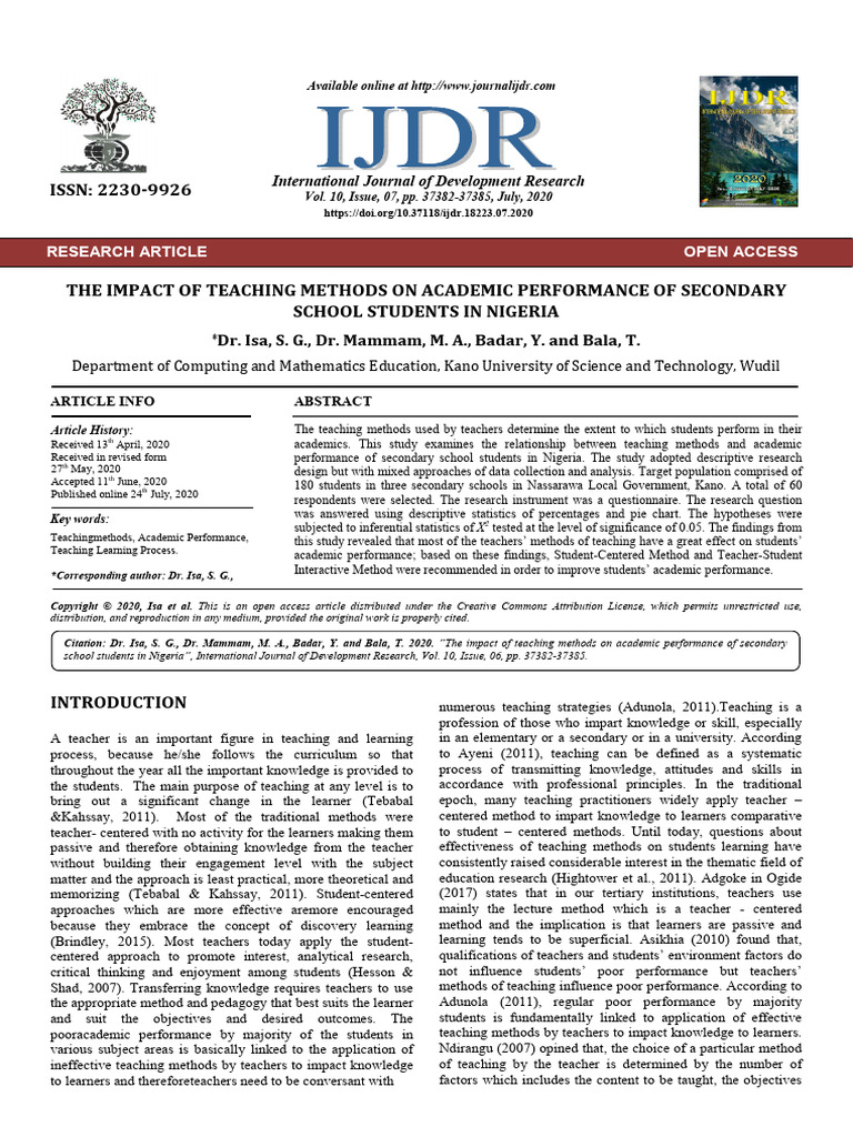 The Impact of Teaching Methods On Academic Performance of Secondary ...