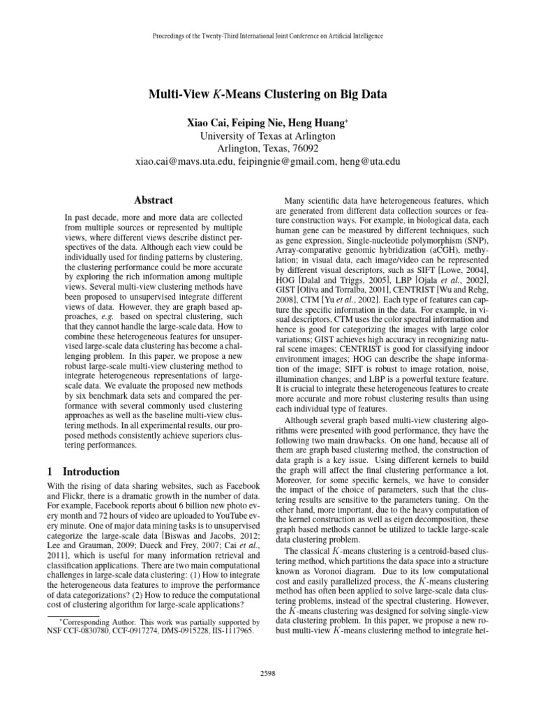 Big Data Multi-View Clustering | PDF | Cluster Analysis | Algorithms ...