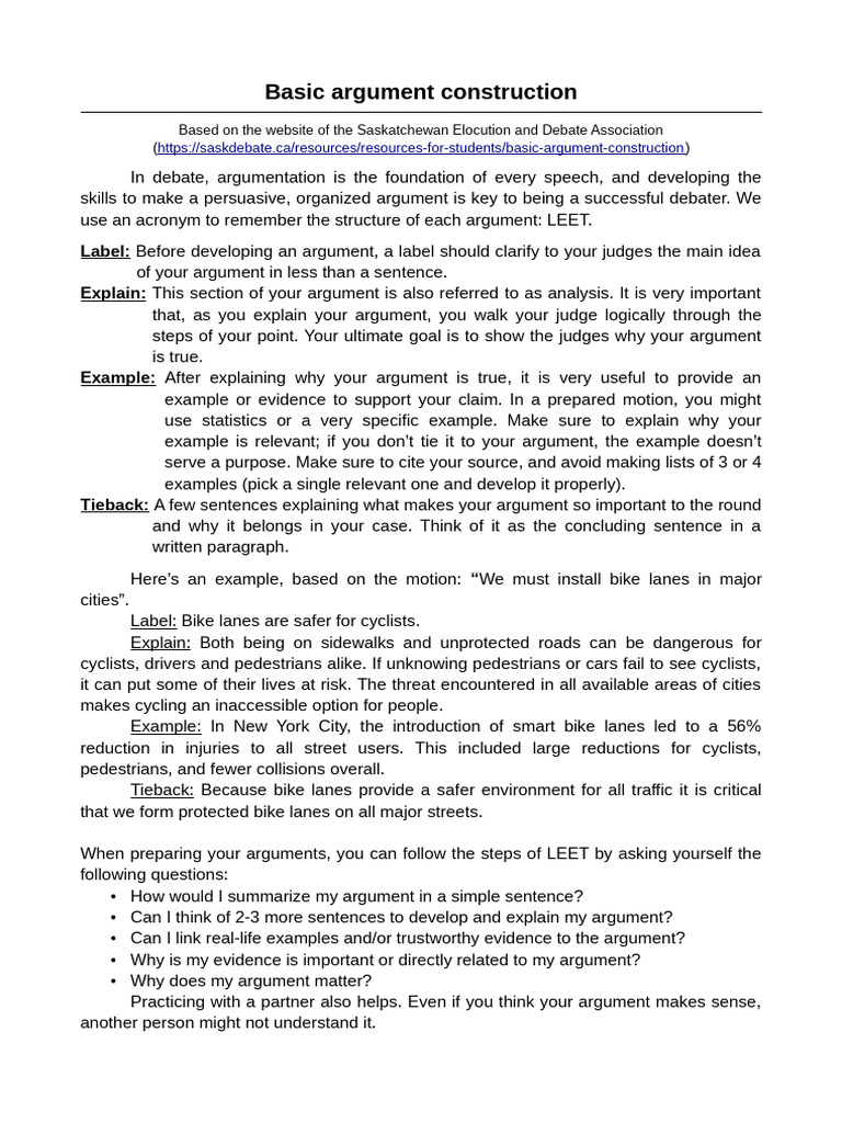 Mastering Argument Construction in Debate | PDF | Argument | Cycling ...
