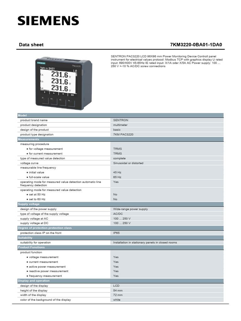 SENTRON PAC3220 Power Monitoring Device | PDF | Alternating Current ...