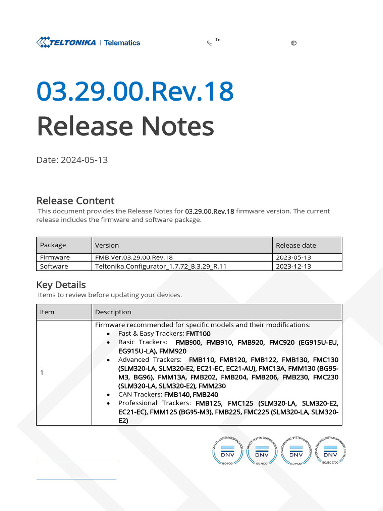 Teltonika Telematics Firmware Release 03.29.00 | PDF | Computing ...