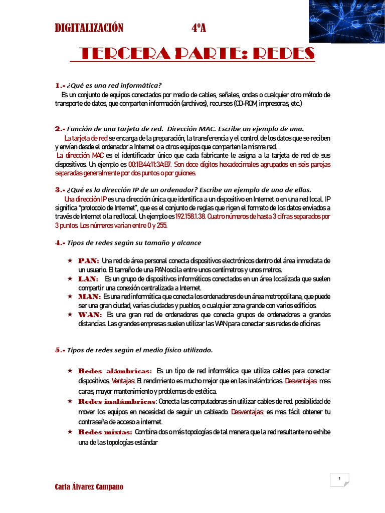 Tipos y funciones de redes informáticas | PDF | Red de computadoras ...