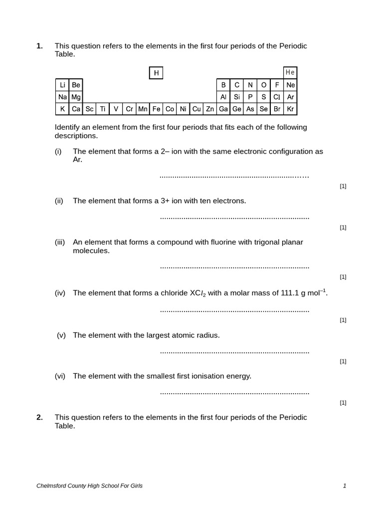 Periodic Table Elements Analysis Guide | PDF | Ionization | Chemical ...
