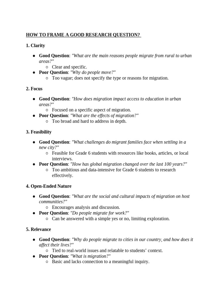 Crafting Effective Research Questions | PDF | Human Migration | Information