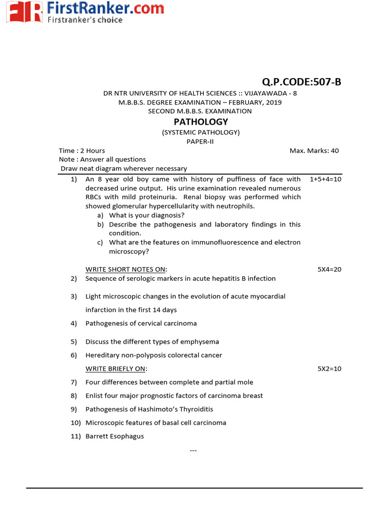 Q.P.CODE:507-B: Pathology | PDF
