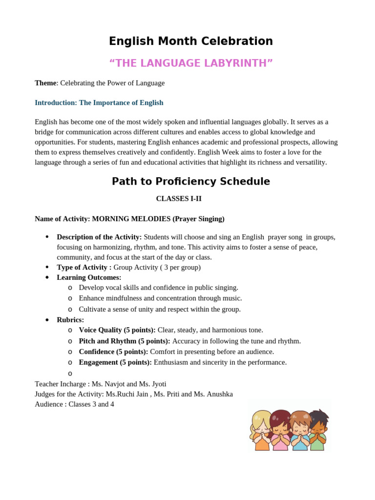 English Month Celebration Activities Guide | PDF | Grammar | Creativity