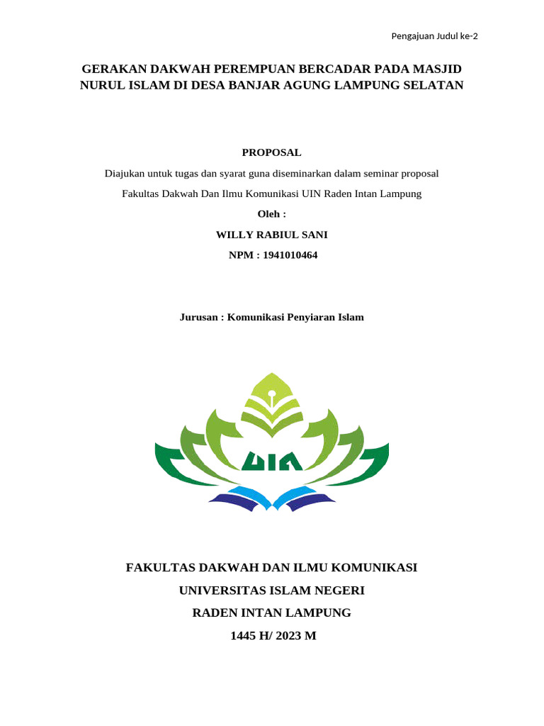 Contoh Pengajuan Judul Uin Raden Intan Fak - Dakwah | PDF