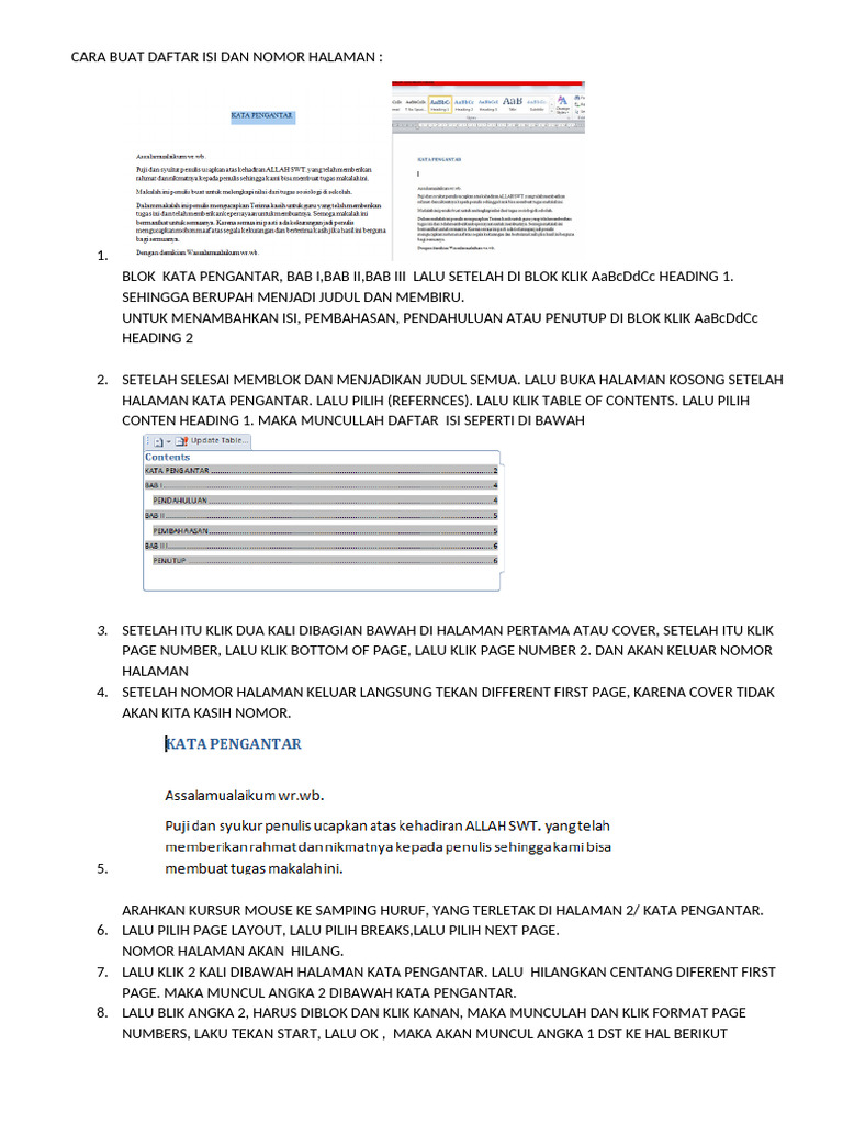 Cara Membuat Daftar Isi dan Nomor Halaman | PDF
