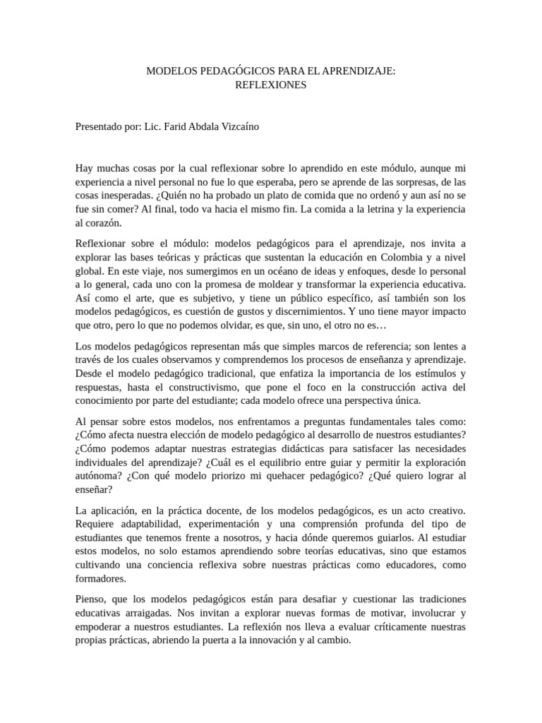 Modelos Pedagógicos para El Aprendizaje | PDF | Aprendizaje | Experiencia
