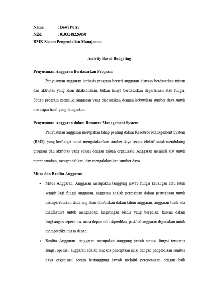 Dewi Putri - 01031482326050 - RMK SPM - Activity Based Budgeting | PDF
