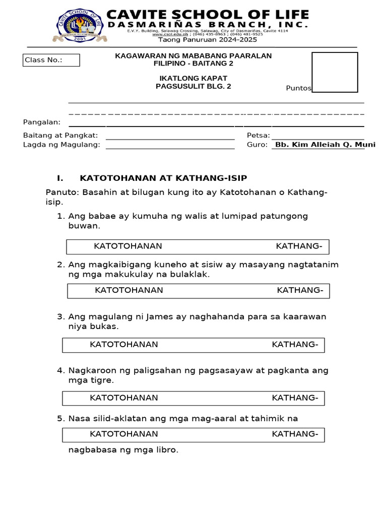 Pagsusulit BLG 2 Grade 2 | PDF