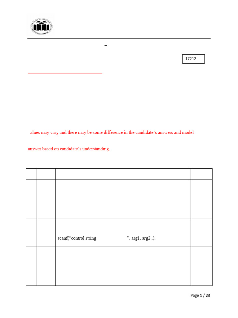 Model Answer for C Programming Exam 17212 | PDF | Pointer (Computer ...