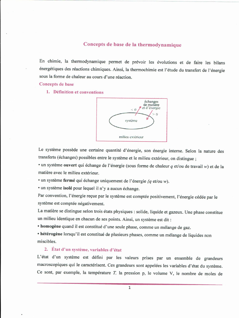 Concepts de Base de La Thermodynamique | PDF