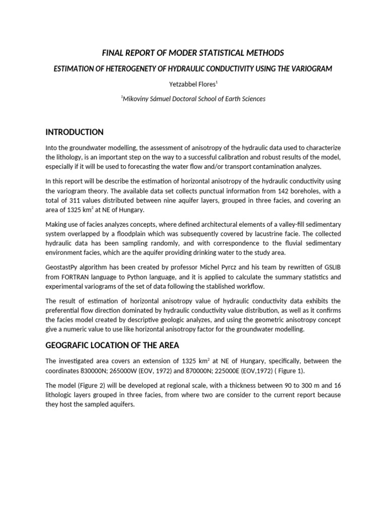 Final Report Moder Statistical Methods | PDF | Statistics | Aquifer