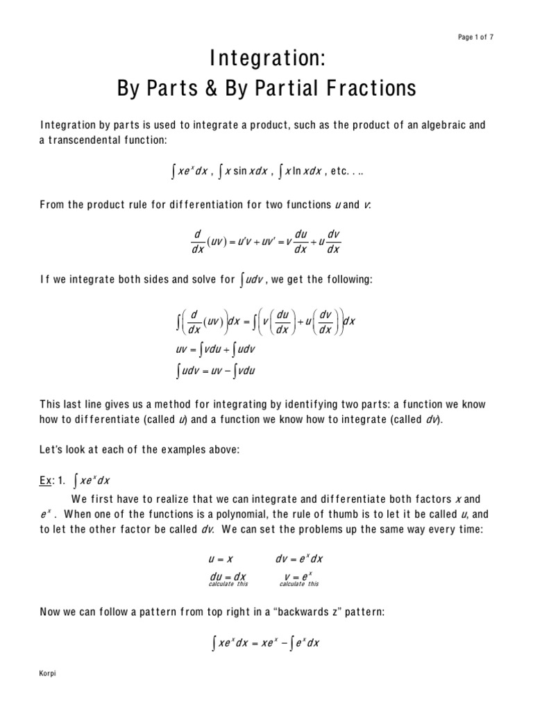Integration by Parts and Partial Fractions | PDF