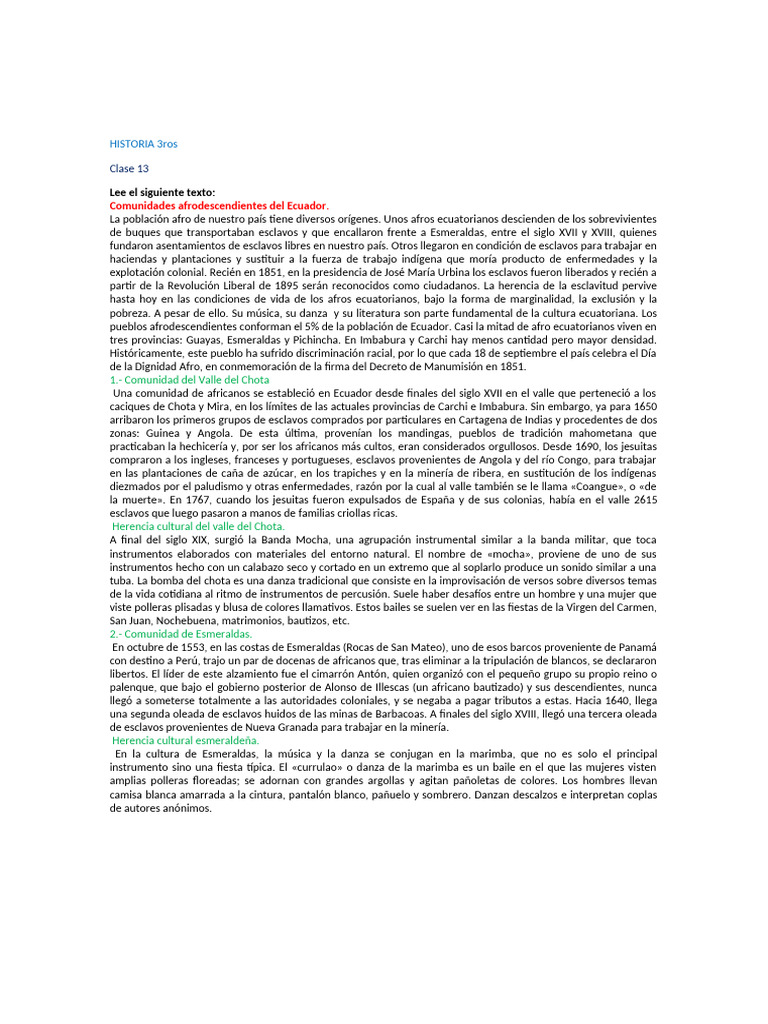 Comunidades Afrodescendientes en Ecuador | PDF