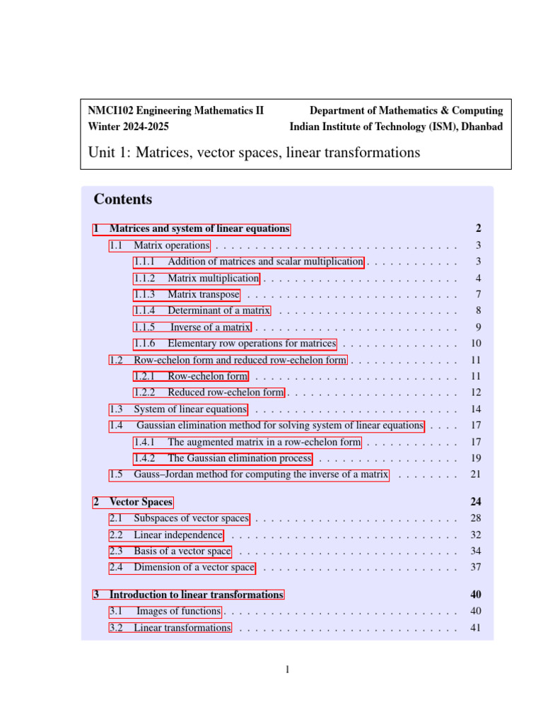 Unit 1 | PDF | Matrix (Mathematics) | Linear Map