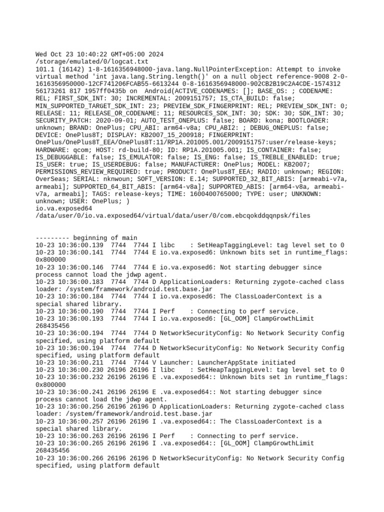 Android Logcat Error Analysis | PDF | Java (Programming Language ...