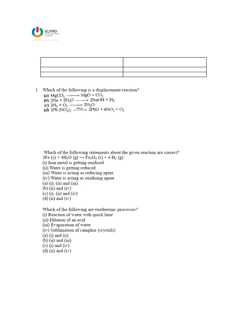 MCQ S Chemical Reactions and Equations | PDF | Chemical Reactions | Oxide