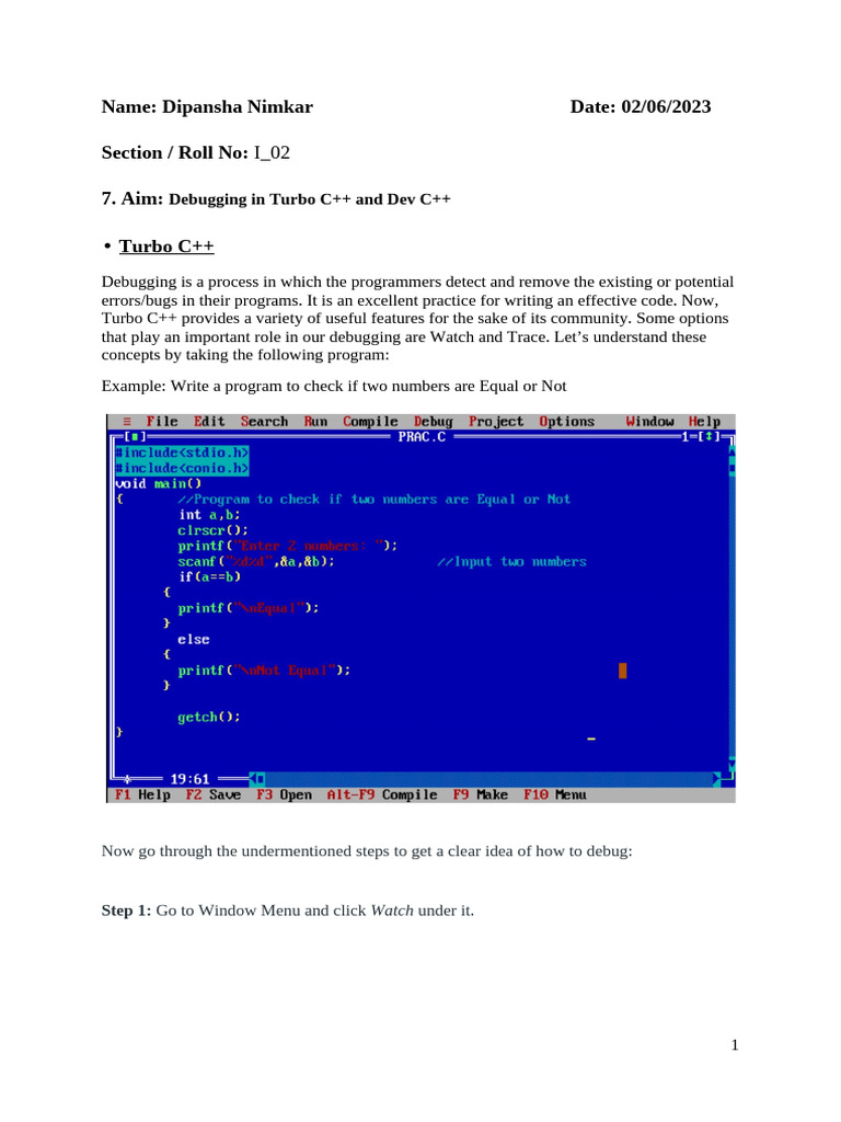 Debugging Steps in Turbo C++ & Dev C++ | PDF | Computer Program ...