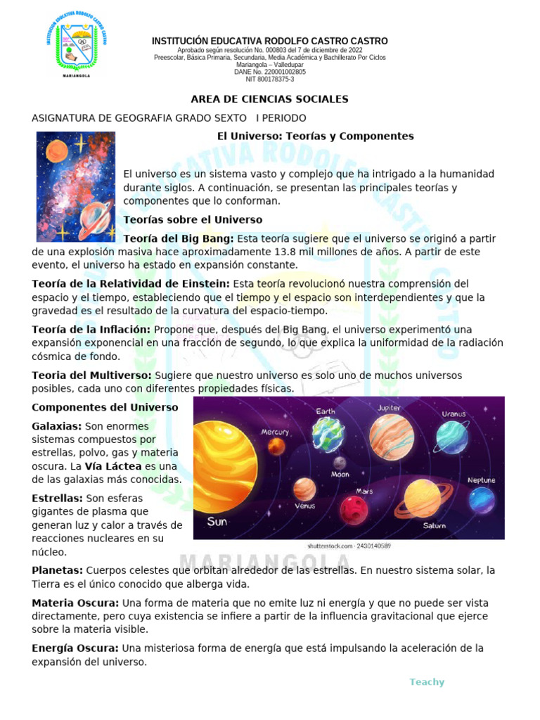 Teorías y Componentes del Universo | PDF | Universo | Big Bang