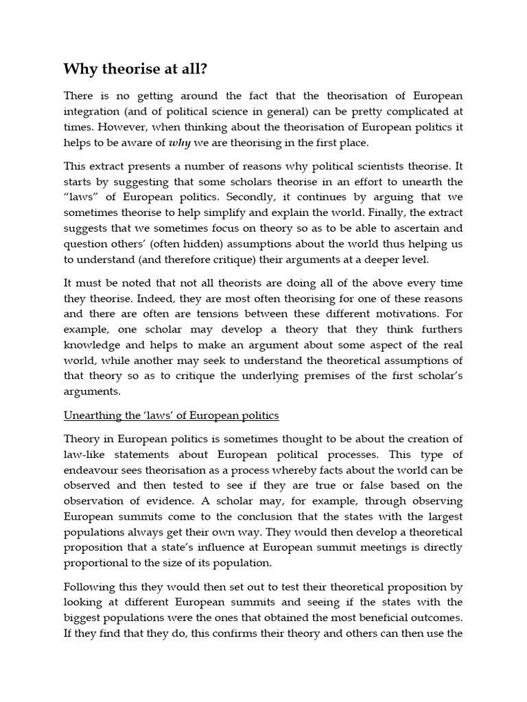 Theorising European Politics Explained | PDF | Theory | Argument
