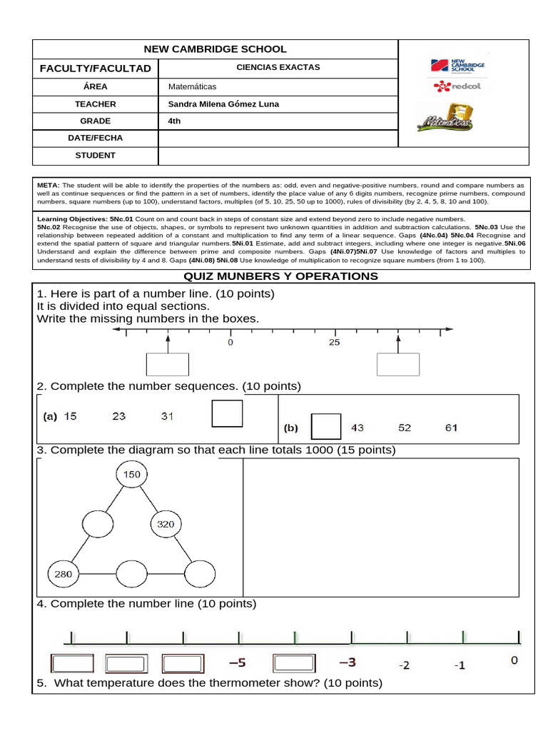 Quiz 2 - Numbers & Operations v.1 Final | PDF | Numbers | Elementary ...