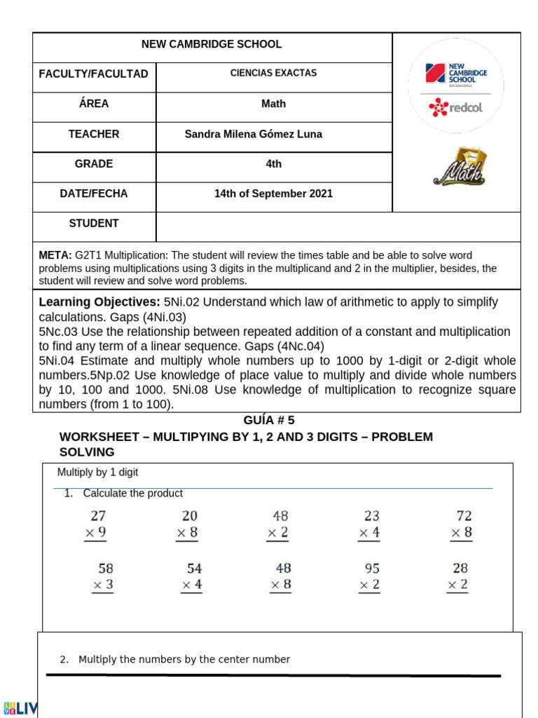 Guía No 5 Multiply Practice V.1 | PDF | Multiplication | Rock (Geology)