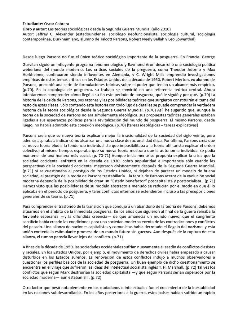 Crítica a la Teoría de Parsons en la Posguerra | PDF | Sociología | Teoría
