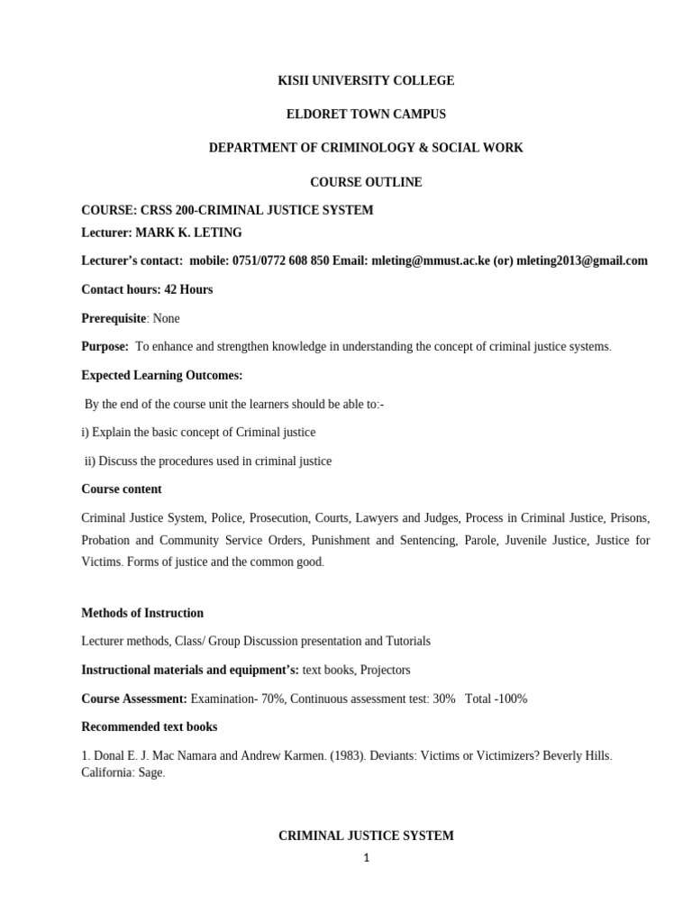 Criminal Justice System Course Outline | PDF | Police | Crime & Violence