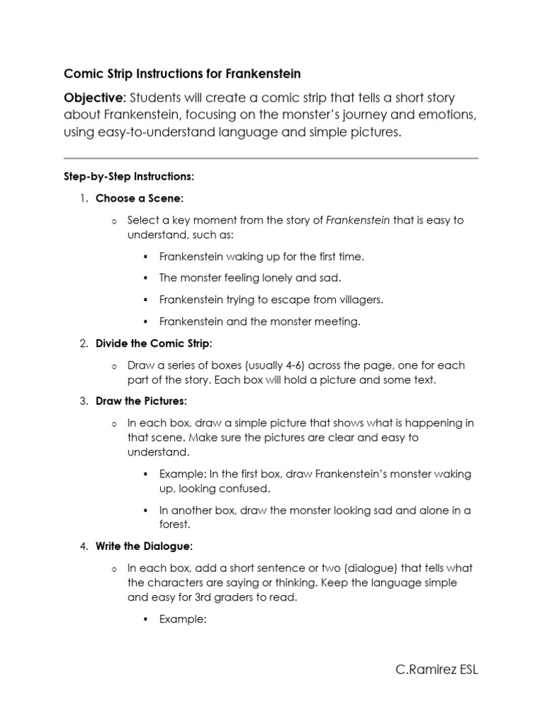 Comic Strip Guide for Frankenstein Story | PDF