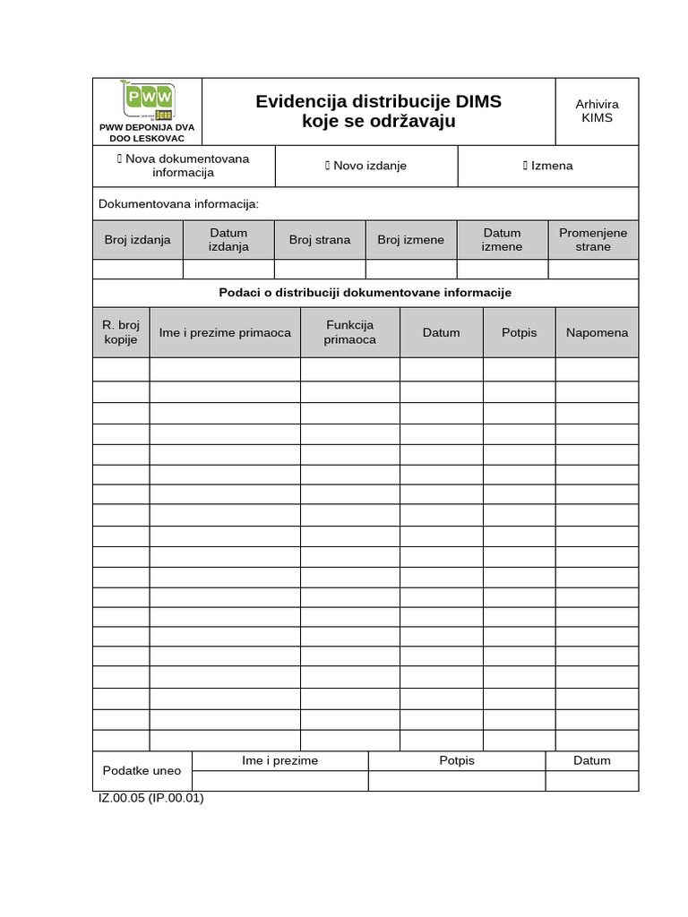 IZ.00.05 Evidencija | PDF