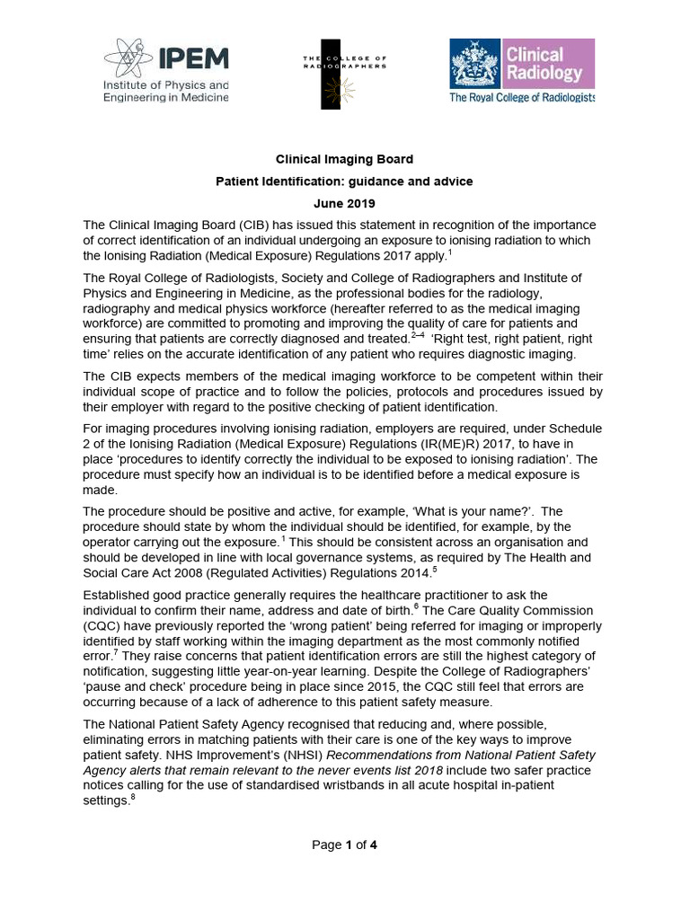 Patient ID Guidelines for Imaging | PDF | Radiology | Medical Imaging