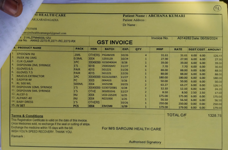 Patient Invoice for Medical Supplies | PDF | Taxation | Taxes
