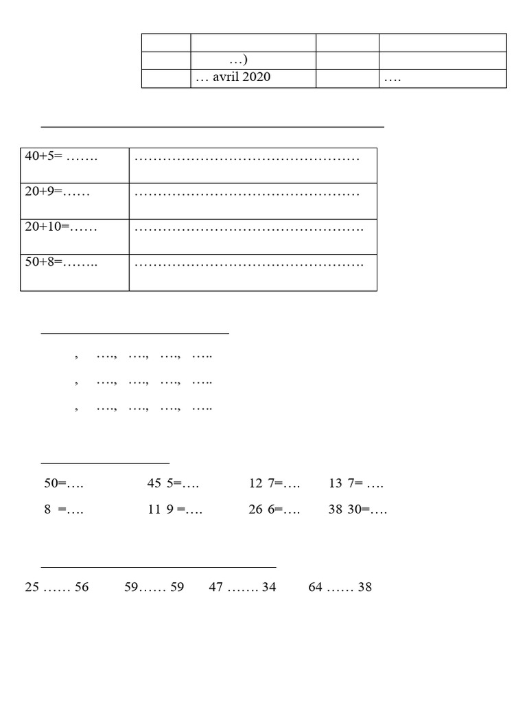 Examen de maths pour classe EB1 | PDF