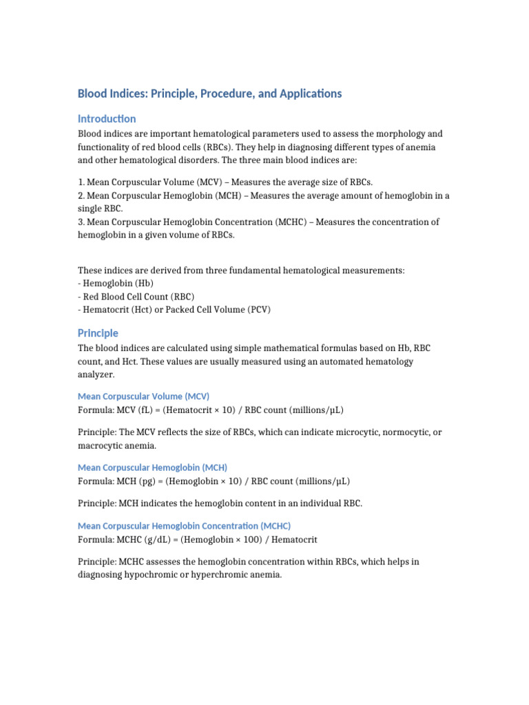 Blood_Indices | PDF | Anemia | Tissue (Biology)