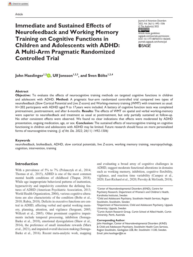 Neurofeedback and Working Memory in ADHD | PDF | Attention Deficit ...
