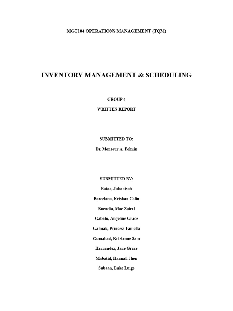 Group 4 Written Report-Inventory Management and Scheduling | PDF ...
