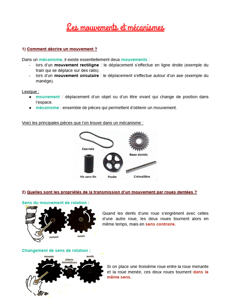 Mouvements et mécanismes : transmission et types | PDF | Engrenage ...