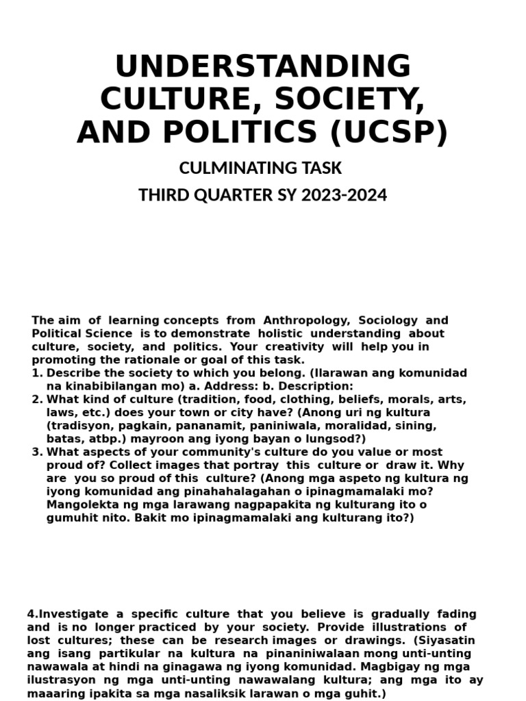 Understanding Culture Society and Politics | PDF | Behavioural Sciences ...