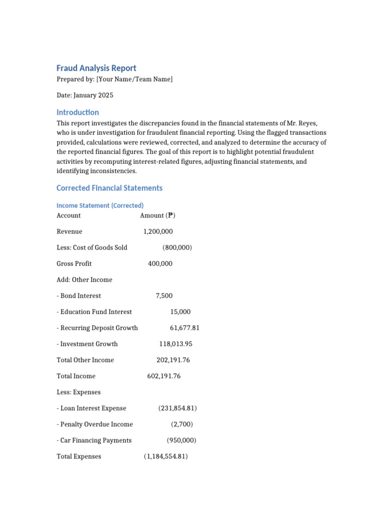 Fraudulent Financial Report Analysis | PDF | Expense | Equity (Finance)