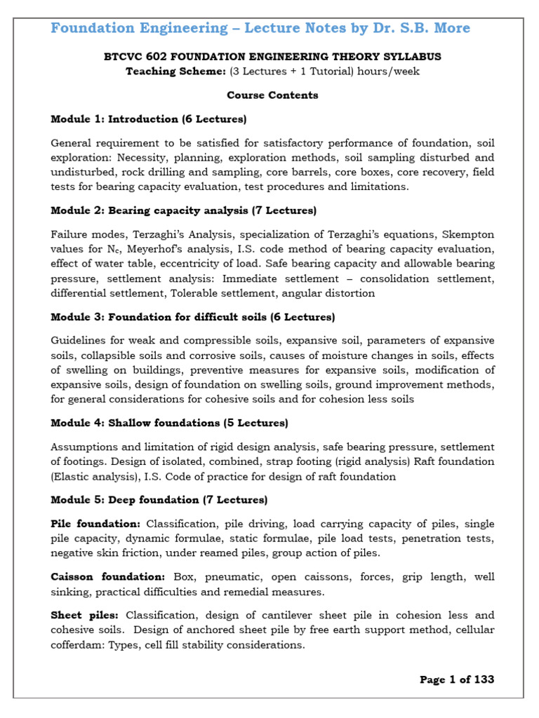 Foundation Engineering Lecture Notes | PDF | Drilling | Drill