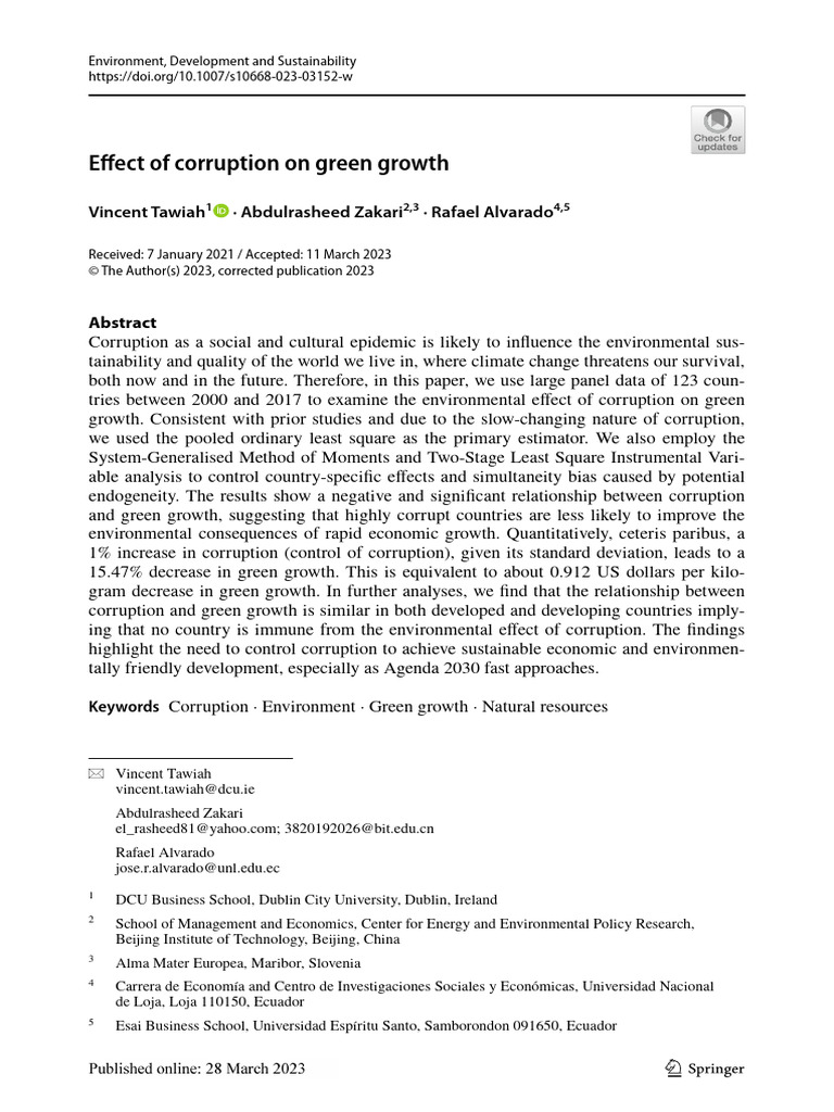 Corruption's Impact on Green Growth | PDF | Green Growth | Gross ...