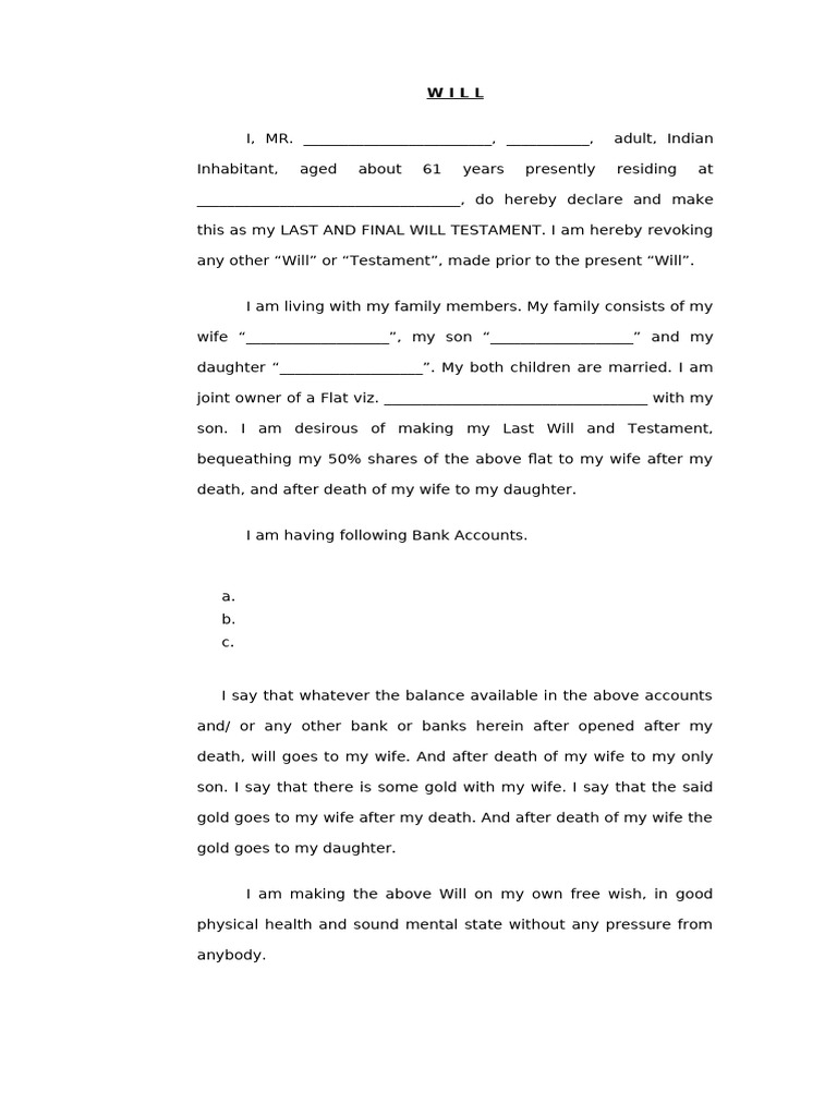 Last Will and Testament Template | PDF