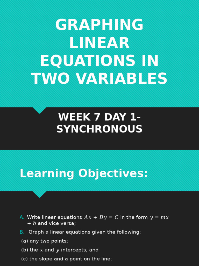 EMATH Q1W7D1 Graphing Linear Equations in Two Variables | PDF | Algebra ...