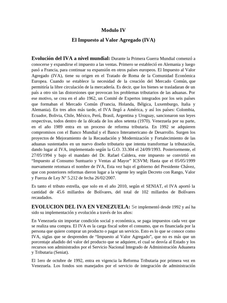 Evolución y características del IVA en Venezuela | PDF | Impuesto al ...